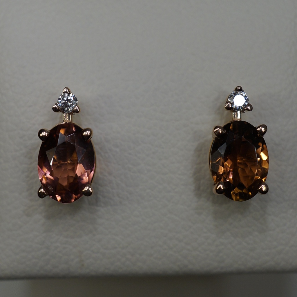 14ky Gold Genuine Tourmaline  Diamond Earrings